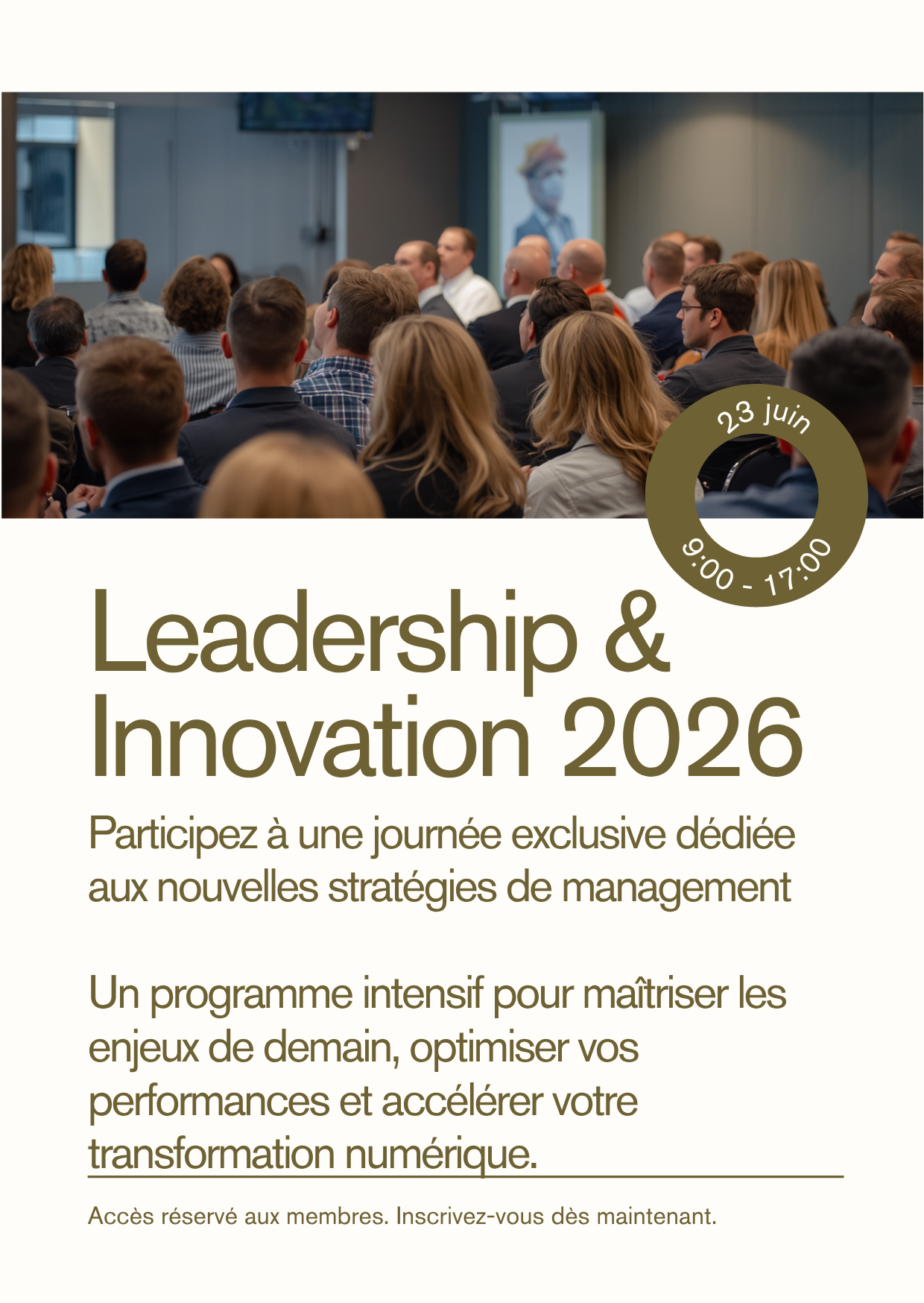 Pro — Leadership & Innovation 2026 : Affiche et identité visuelle pour événement de leadership d'entreprise. — création Évent Desiign